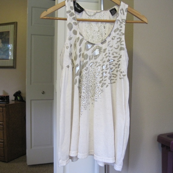 Miss Me Tops - Miss Me Silver Metallic Leopard Print Tank
